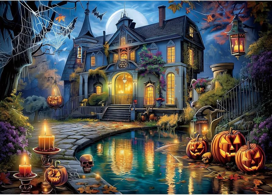 Halloween Haunted House Jigsaw Puzzle 1000 Pieces for Adults Spooky Horror Night Scene Ghosts Cha... | Amazon (US)