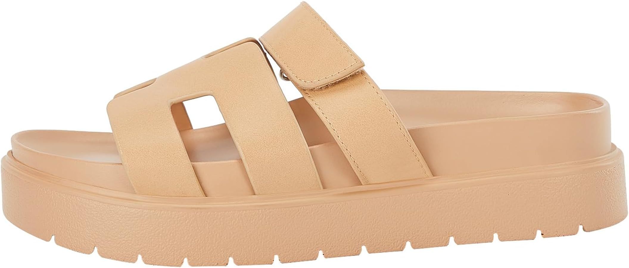 Women's Platform Slide Sandals Open Toe Non Slip Thick Sole Velcro Slip on Summer Shoes, Camel, S... | Amazon (US)