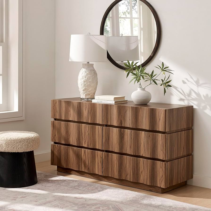 Modway Isola Wood Grain 6 Drawer Dresser with Wave Front Drawers in Walnut | Amazon (US)