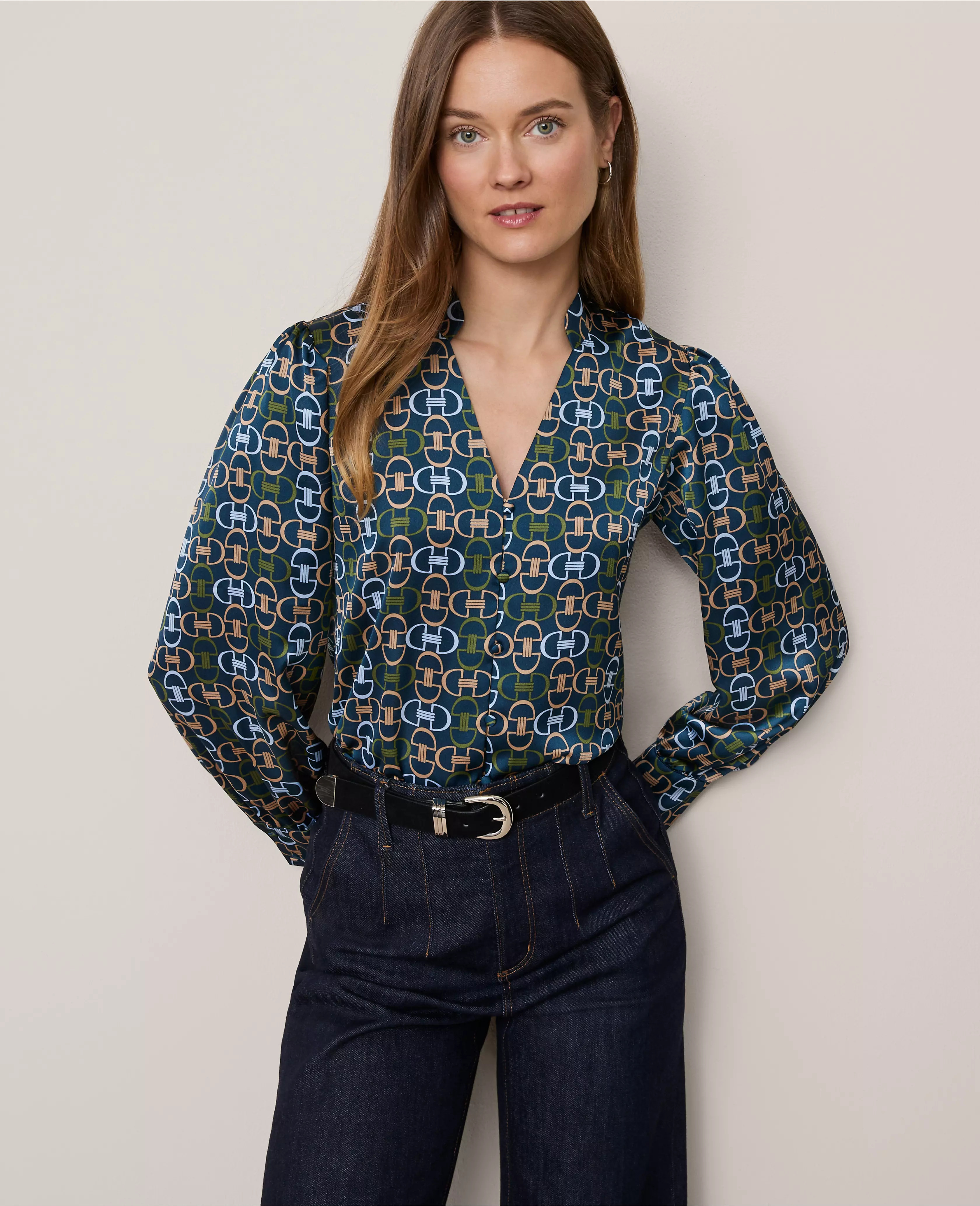 Chain Link Print V-Neck Popover | Ann Taylor