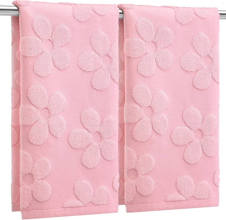 2 Pcs Pink Floral Hand Towels for Bathroom Cute Flowers Hand Towels 100% Cotton Absorbent Decorat... | Amazon (US)
