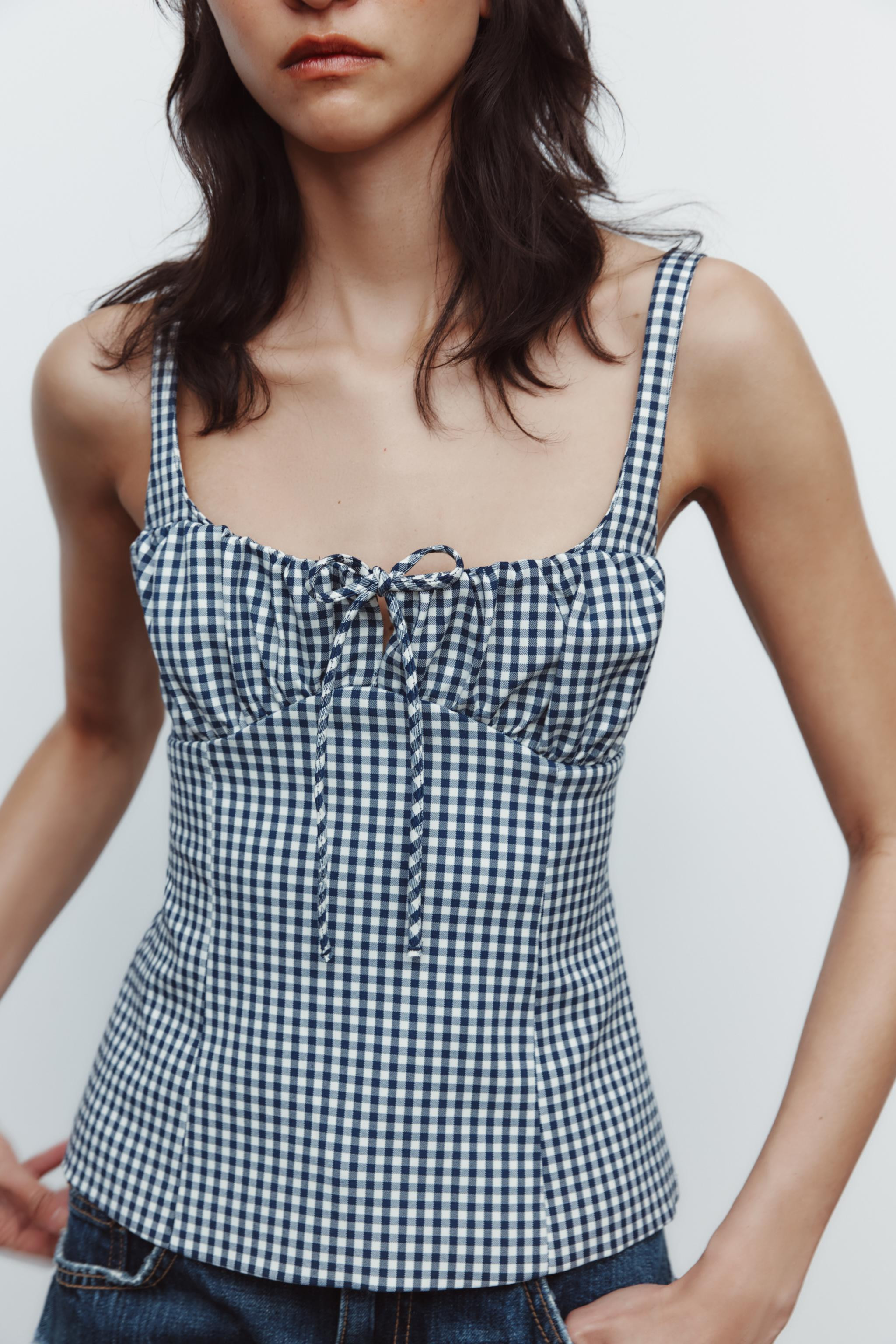 GINGHAM STRETCH TOP | Zara US