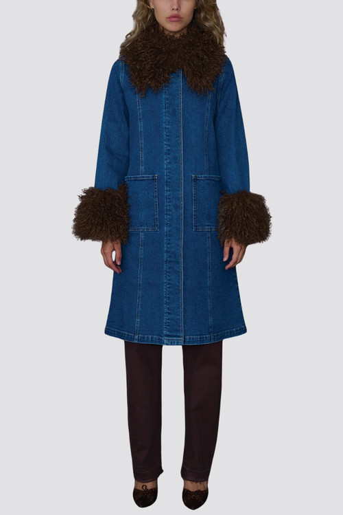 TT Studios Penny Denim Faux Fur Jacket in Main St. at Nordstrom, Size X-Large | Nordstrom