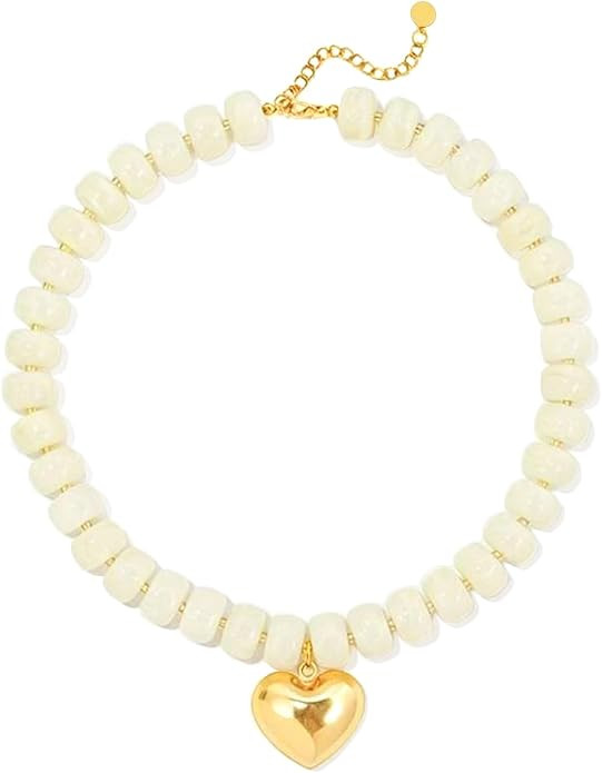 Chunky Beaded Necklaces for Women Colorful Big Bead Resin Heart Necklace Summer Charm Statement N... | Amazon (US)
