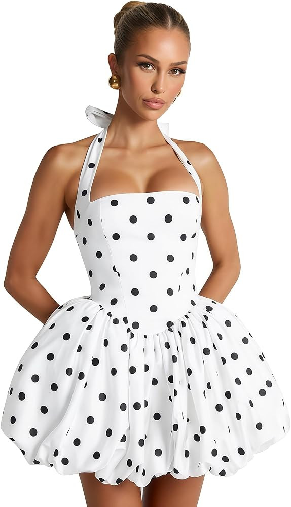 Halter Homecoming Dresses Short for Teens Satin Corset HOCO Dress Mini Bubble Formal Cocktail Par... | Amazon (US)