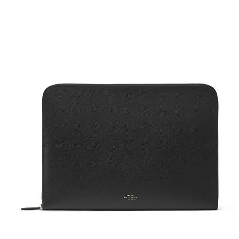 15" Laptop Case in Panama in black | Smythson | Smythson