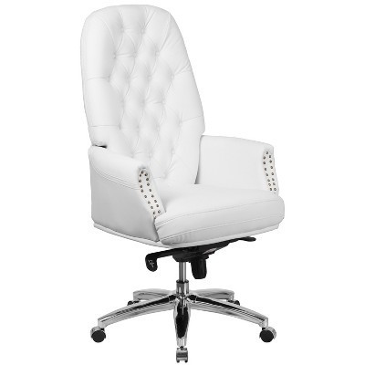 Merrick Lane White Faux Leather Office Chair with Ergonomic Lumbar Support and Button Tufted High-Back Design | Target