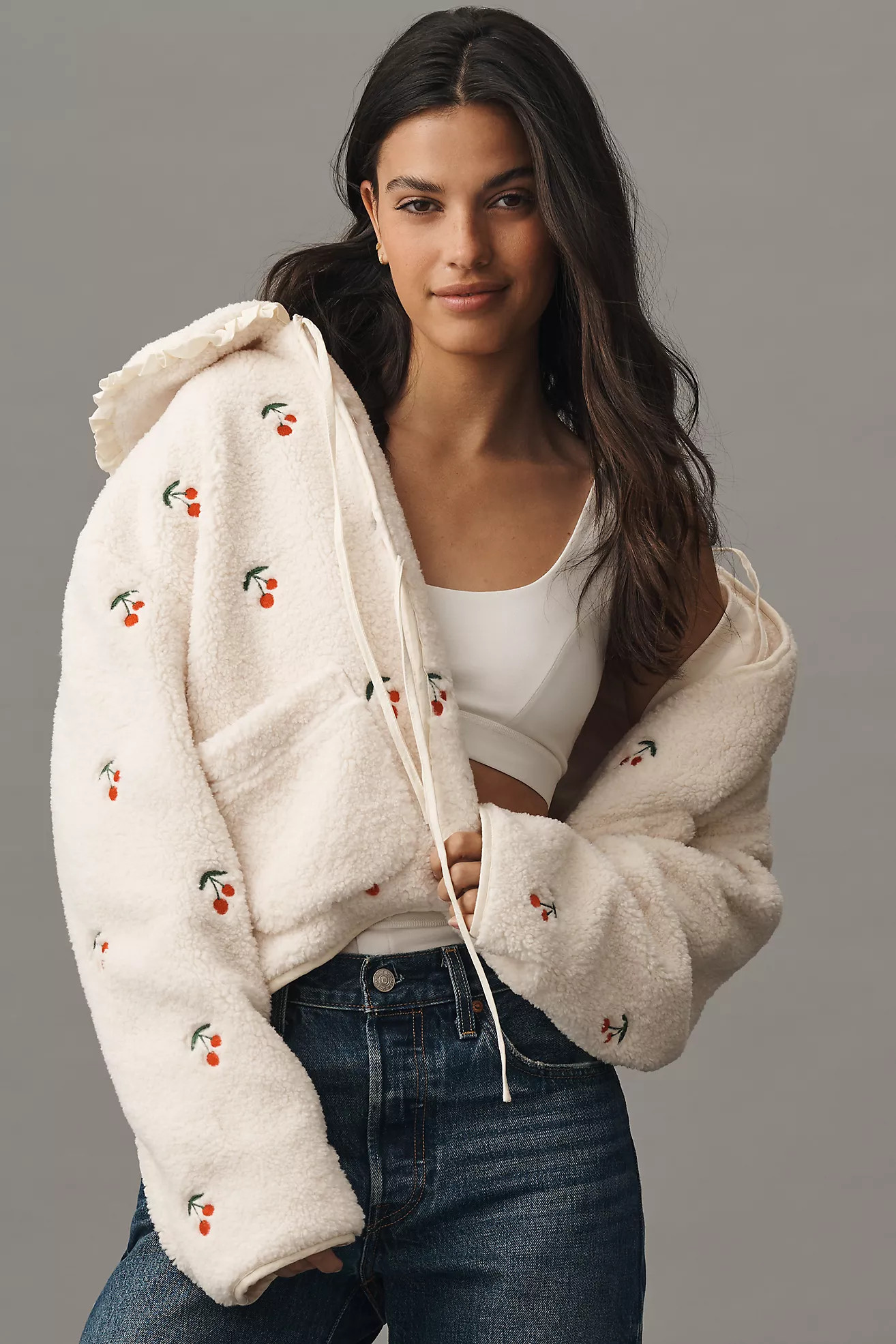 MABLE Sherpa Embroidered Jacket | Anthropologie (US)