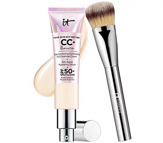 IT Cosmetics Full Coverage SPF 50 CC Cream Illumination w/ Plush Brush - QVC.com | QVC