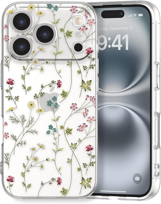 for iPhone 17 Pro Max Case Flower Cute Floral Aesthetic Women Girls Clear Girly Slim Soft Transpa... | Amazon (US)