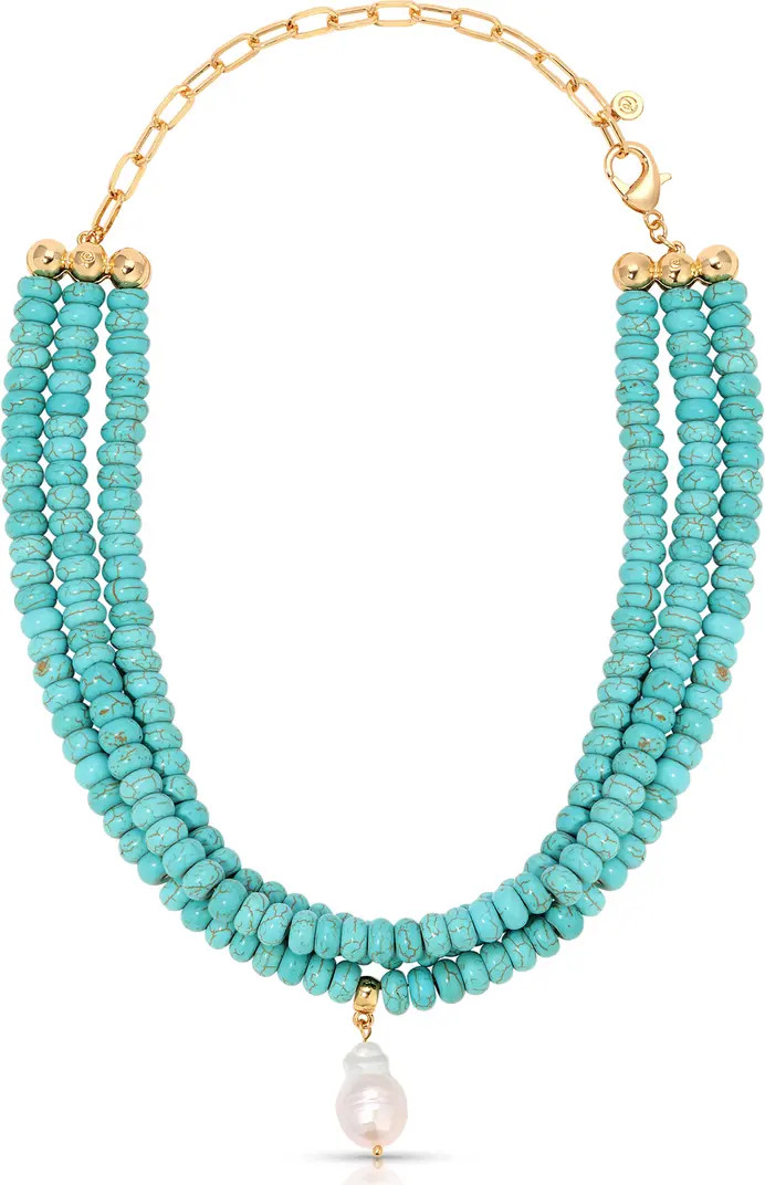 Triple Strand Turquoise & Freshwater Pearl Pendant Necklace | Nordstrom