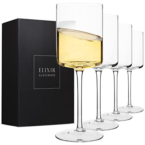 ELIXIR GLASSWARE Square Wine Glasses - 14oz - Set of 4 Crystal Wine Glasses in Gift Packaging - L... | Amazon (US)