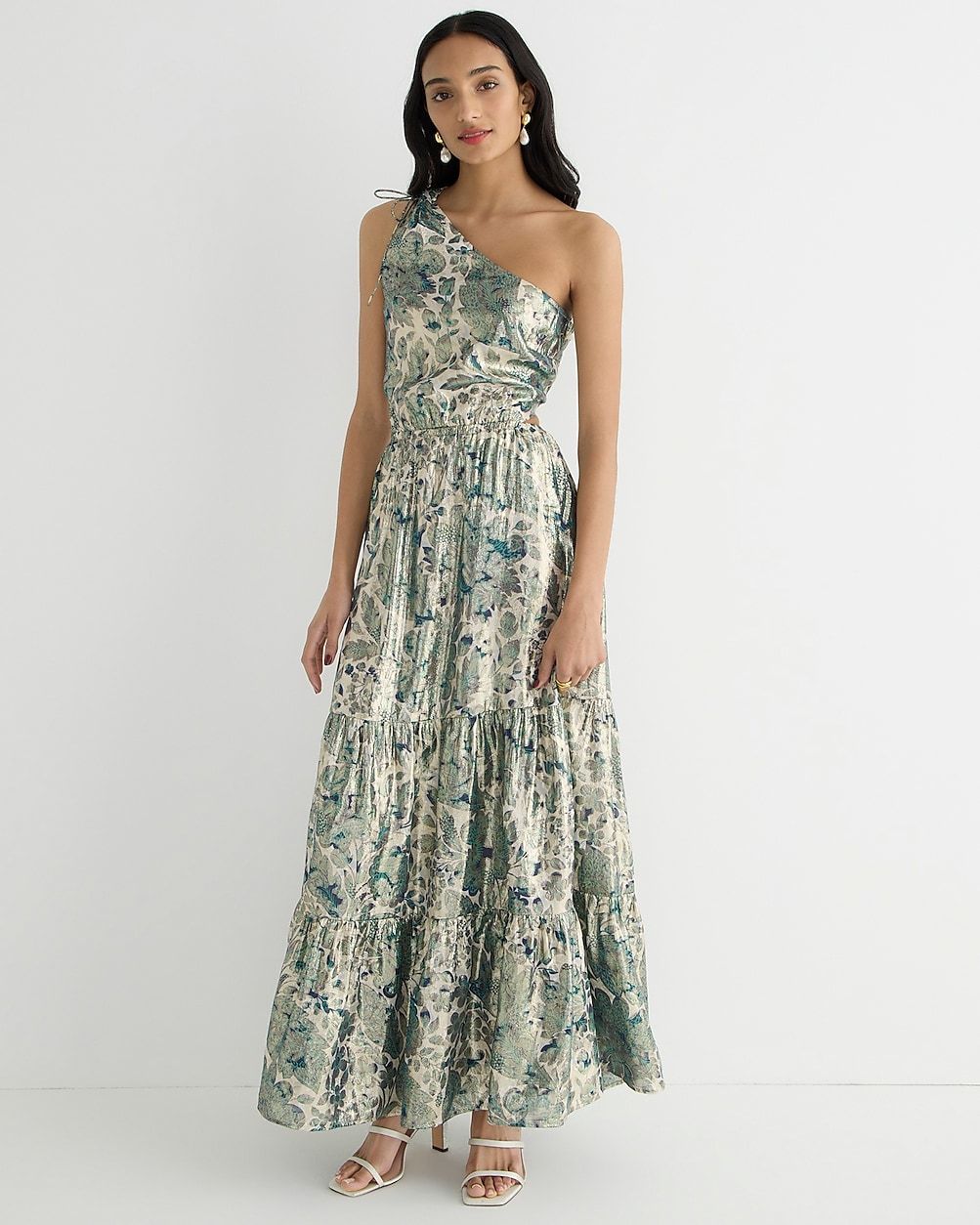 Collection one-shoulder cutout dress in floral Lurex® chiffon | J.Crew US