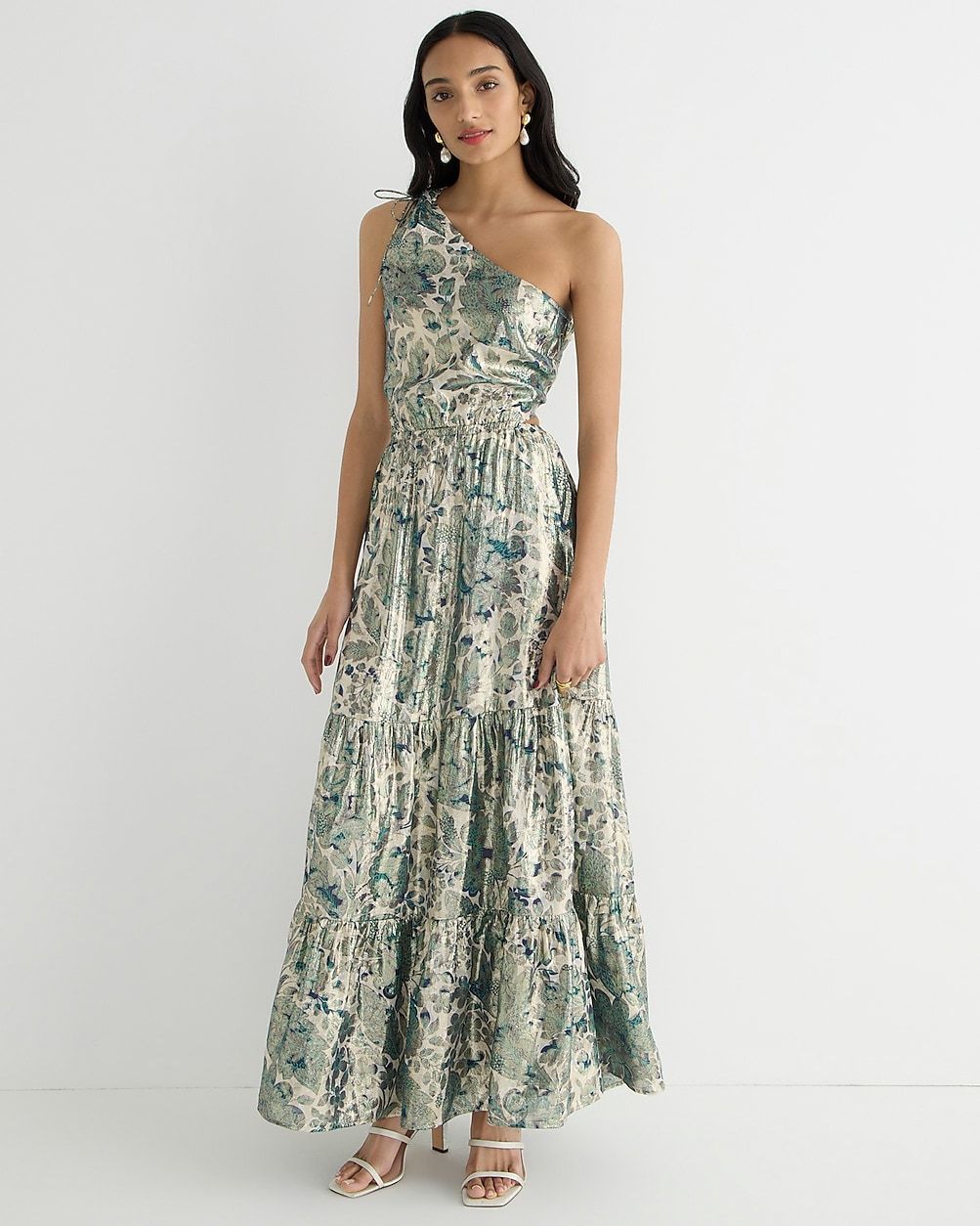 Collection one-shoulder cutout dress in floral Lurex® chiffon | J. Crew US