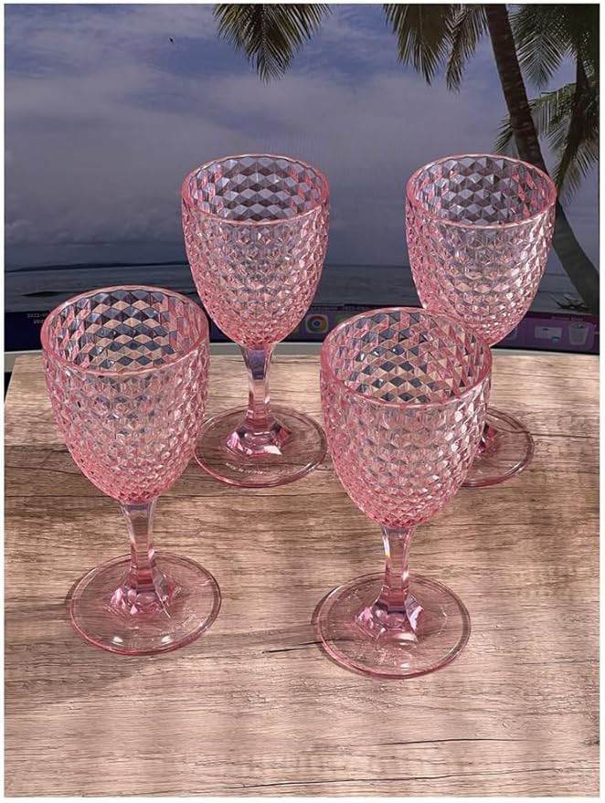 Pink Glasses Set of 4 (12oz), Premium Quality Unbreakable Stemmed Acrylic Glasses for All Purpose... | Amazon (US)