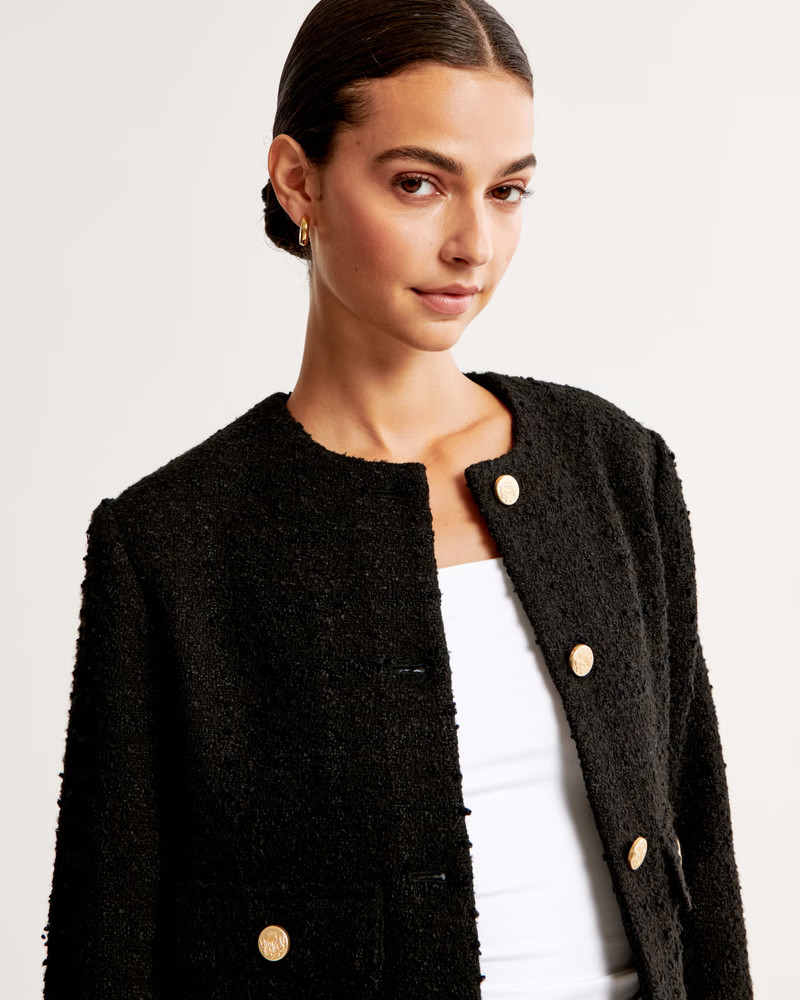 Collarless Tweed Jacket | Abercrombie & Fitch (US)