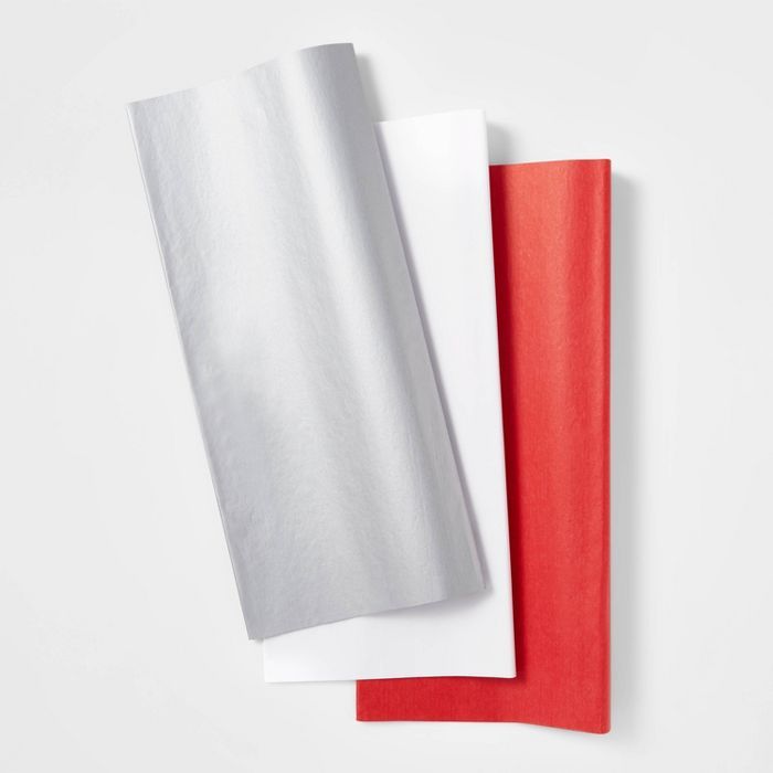 30ct Solid and Metallic Banded Gift Tissue Paper Red/Silver/White - Wondershop&#8482; | Target