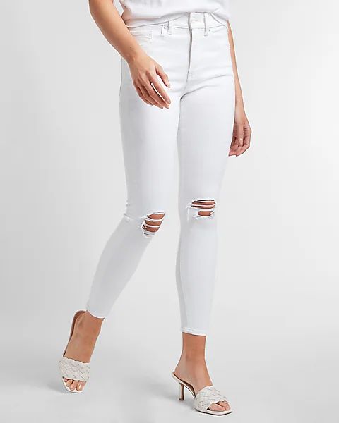 Mid Rise White Ripped Supersoft Skinny Jeans | Express