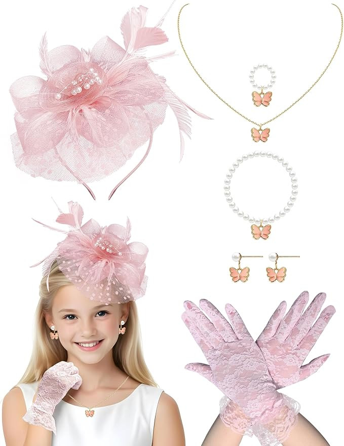 Bnsikun Girls Tea Party Fascinators Hats Girls Church Hats 20s 50s Pillbox Hat Cocktail Mesh Flow... | Amazon (US)