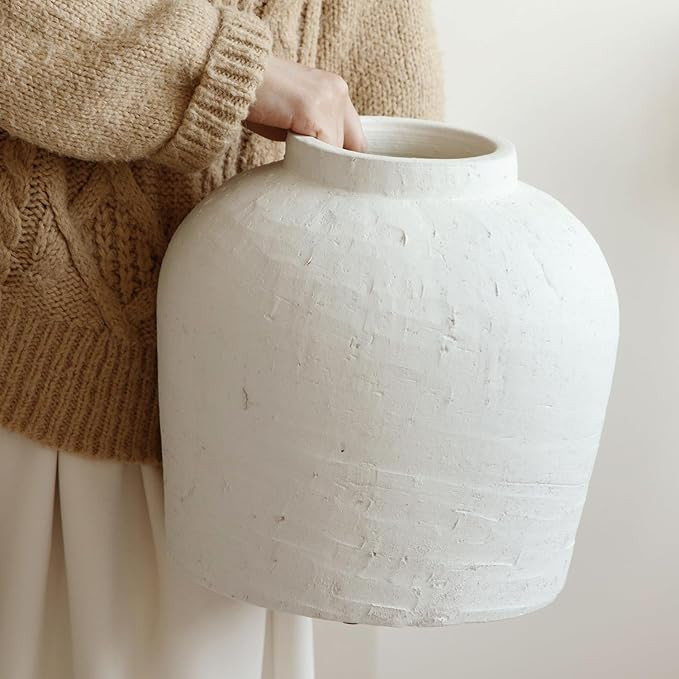 Large Ceramic Vase, 11" Rustic Farmhouse Terracotta Vase for Home Decor, Artisan Decorative Flowe... | Amazon (US)