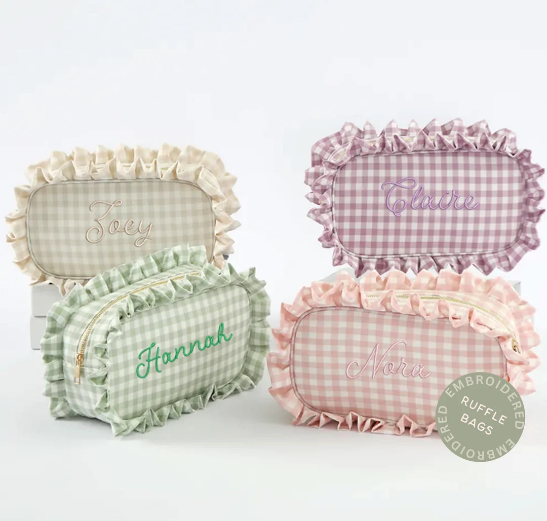 Bridesmaid Gifts, Gift for Easter, Embroidered Makeup Bag, Personalized Gift, Ruffle Makeup Bag, ... | Etsy (US)