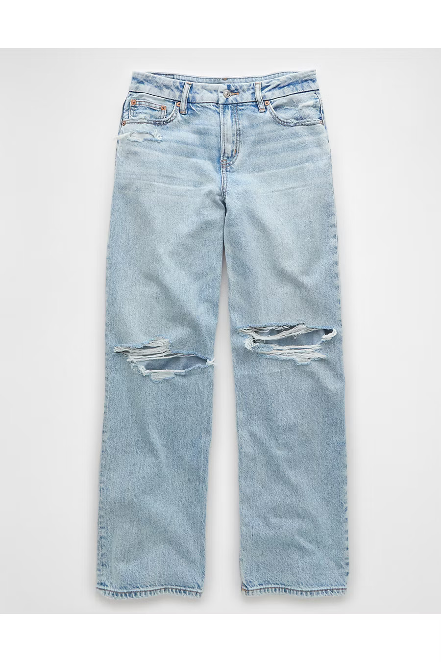 AE Strigid Curvy Ripped High-Waisted Stovepipe Jean Women's Skylight 12 Short | American Eagle Outfitters (US & CA)