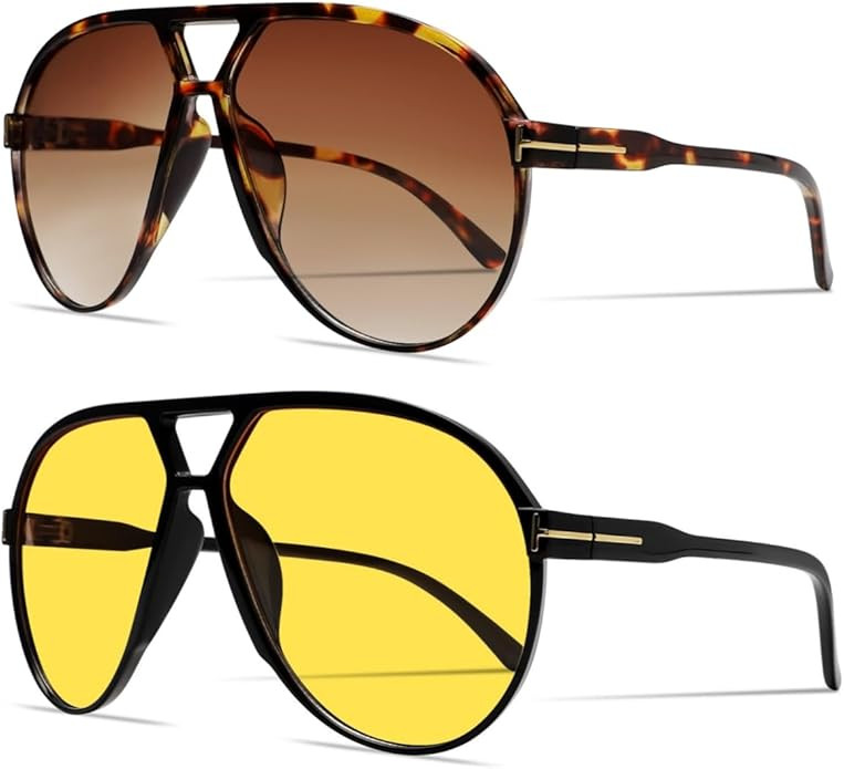 Retro Aviator Sunglasses for Women Men Oversized Classic 70s Vintage Trendy Tangle Free Square Av... | Amazon (US)
