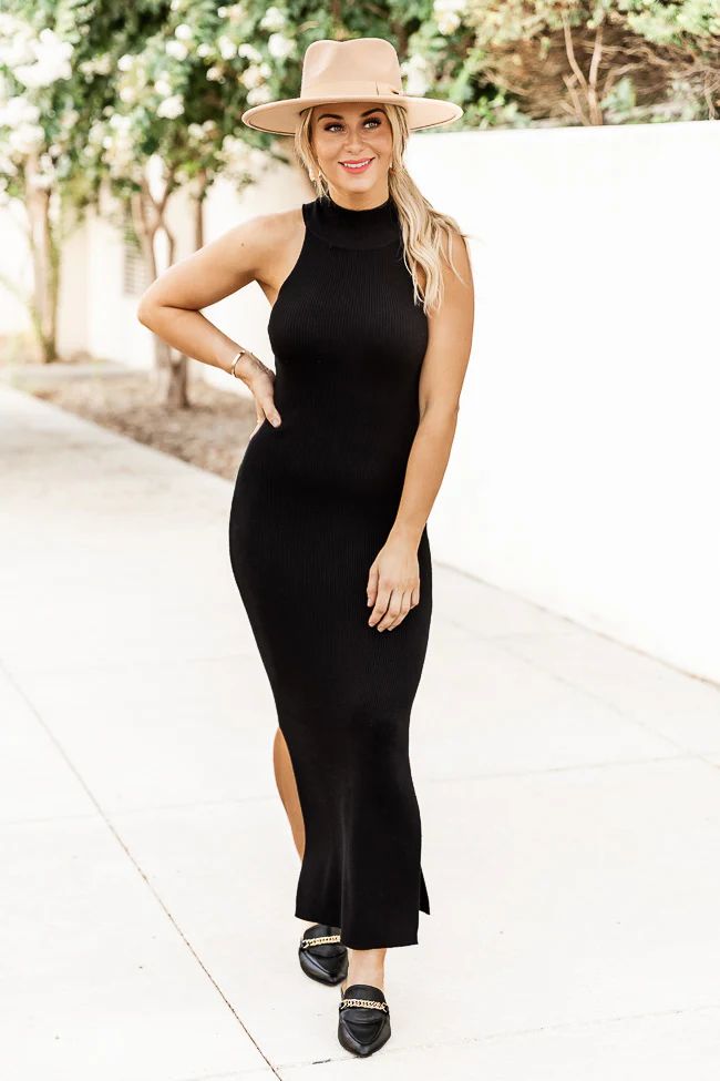 You're The One Black Ribbed Turtleneck Tank Dress FINAL SALE | Pink Lily