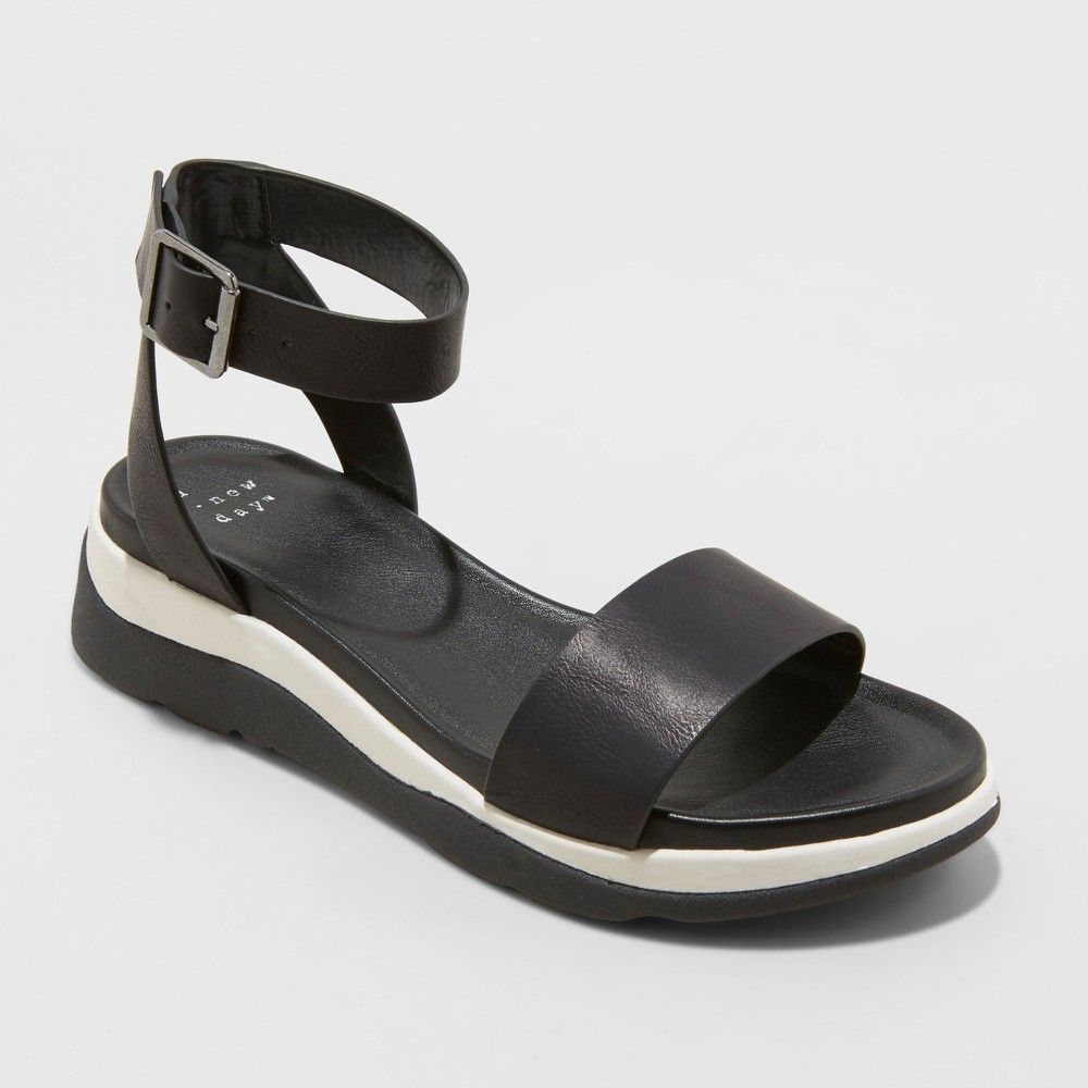 Women's Raven Ankle Strap Sport Sandals - A New Day Black 9.5 | Target