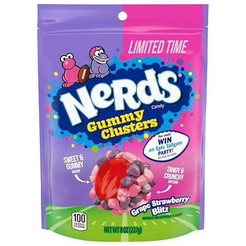 NERDS Gummy Clusters Candy, Grape Strawberry Blitz, Crunchy and Gummy, Game Day Candy, Football Party Supplies, 8 oz | Amazon (US)
