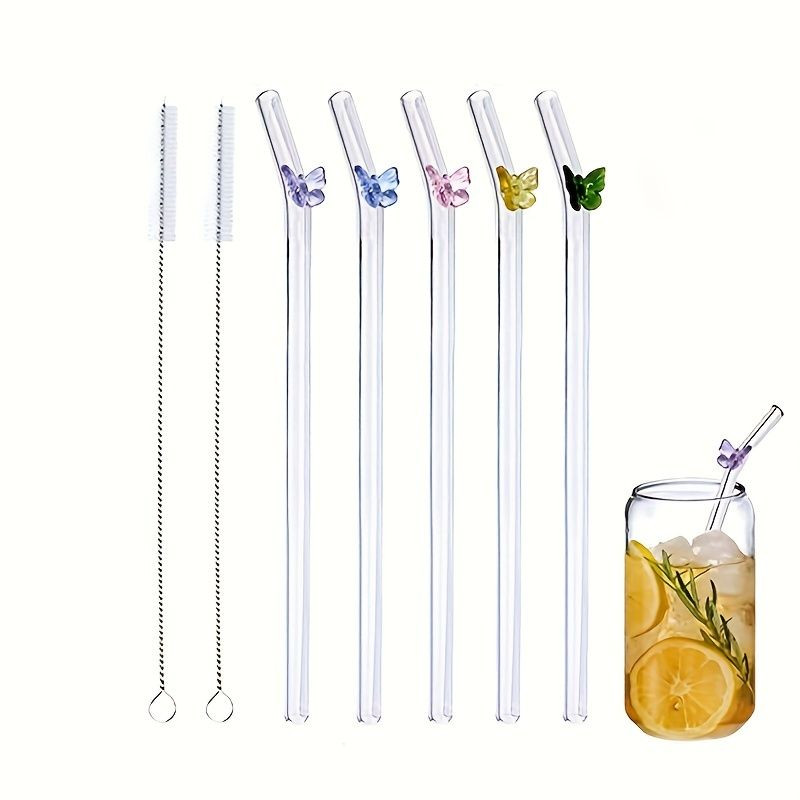 7pcs/set Butterfly Clear Glass Straws - Reusable, Eco-Friendly, and Dishwasher Safe - Includes 2 ... | Temu Affiliate Program