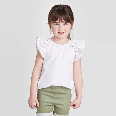 Toddler Girls' Short Sleeve Eyelet T-Shirt - Cat & Jack™ White | Target