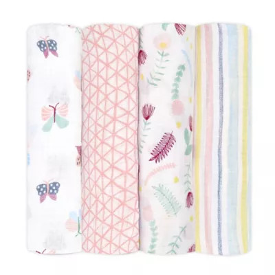 aden + anais™ essentials 4-Pack Floral Cotton Muslin Swaddles in Pink | Bed Bath & Beyond