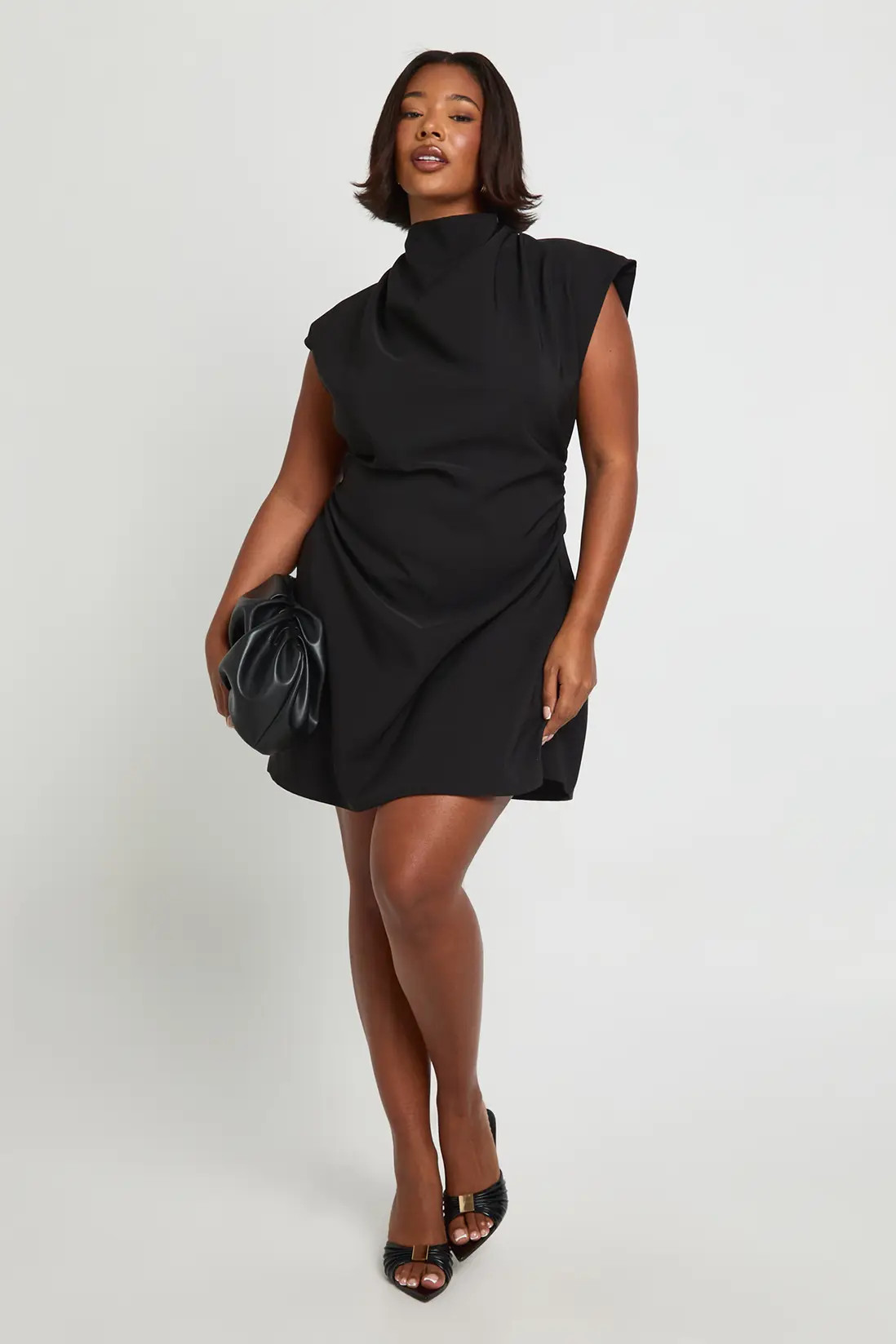 Black Plus Asymmetric Ruched Cap Sleeve Shift Dress | Boohoo USA | boohoo (US & Canada)