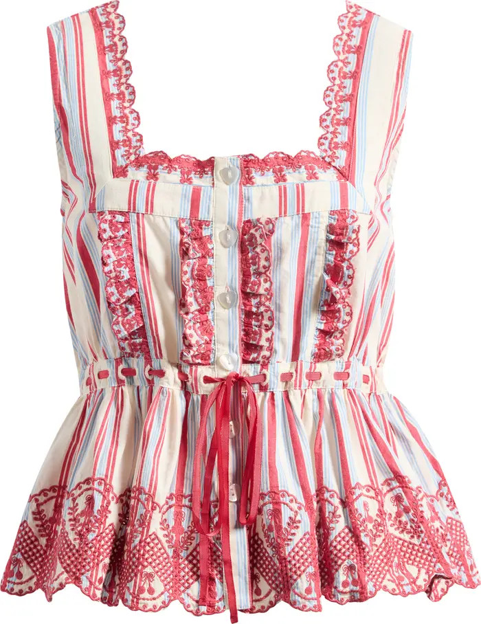 Amaya Embroidered Stripe Peplum Top | Nordstrom