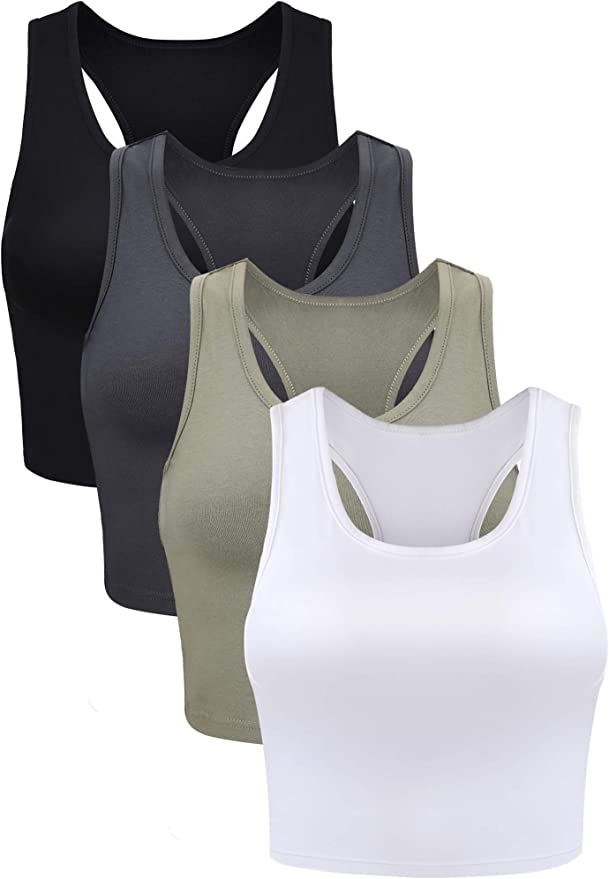 4 Pieces Basic Crop Tank Tops Sleeveless Racerback Crop Sport Cotton Top for Women | Amazon (US)