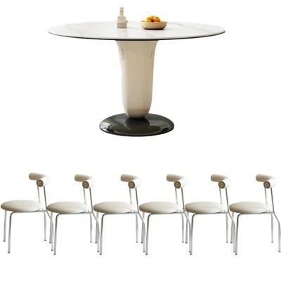Creamy Glossy Round Rock Board Dining Table | Wayfair North America