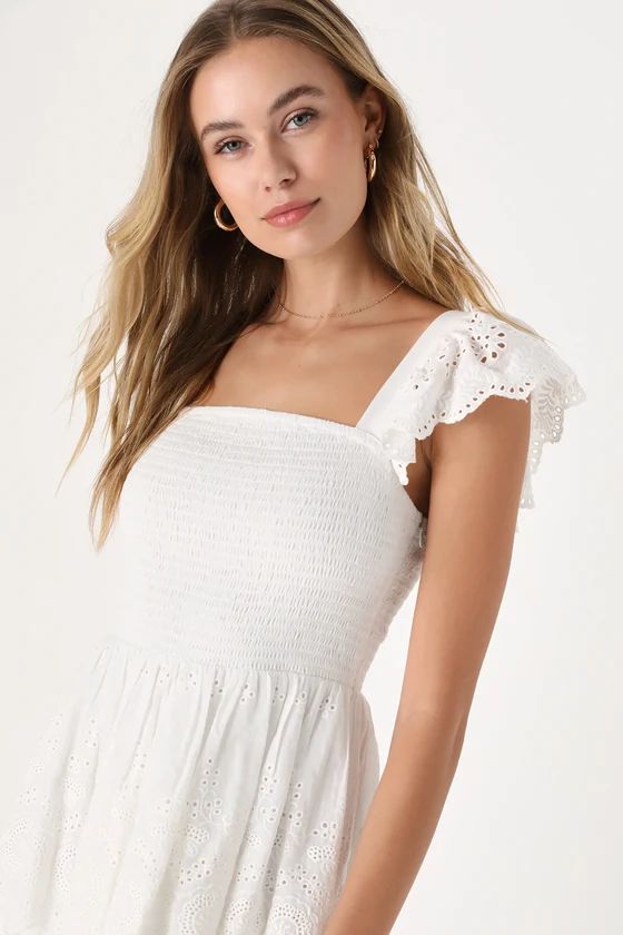 Blissful Elegance White Smocked Tiered Midi Dress | Lulus (US)