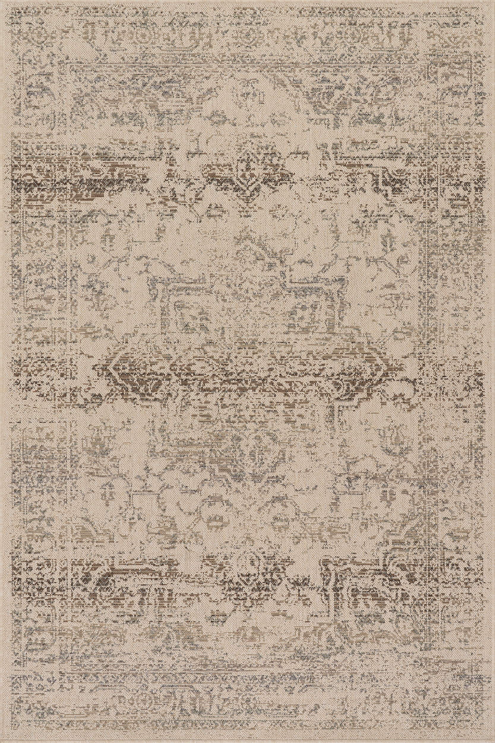 Sand Calanthe Traditional Medallion Indoor/Outdoor 6' 7" x 9' rug | Rugs USA