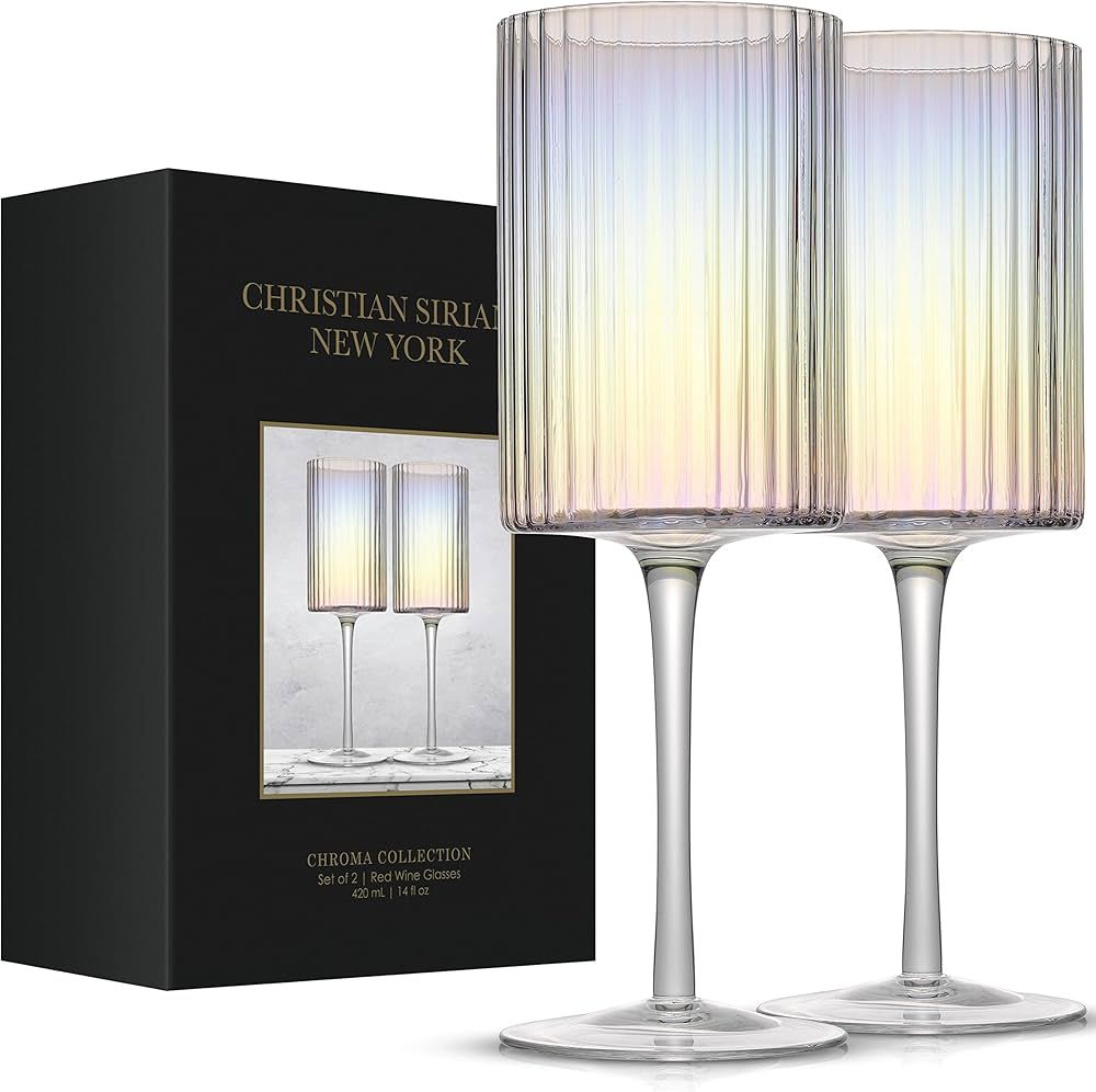 Fluted Iridescent Wine Glasses – Christian Siriano Chroma 17.5oz Red Wine Glasses Set of 2 Big ... | Amazon (US)