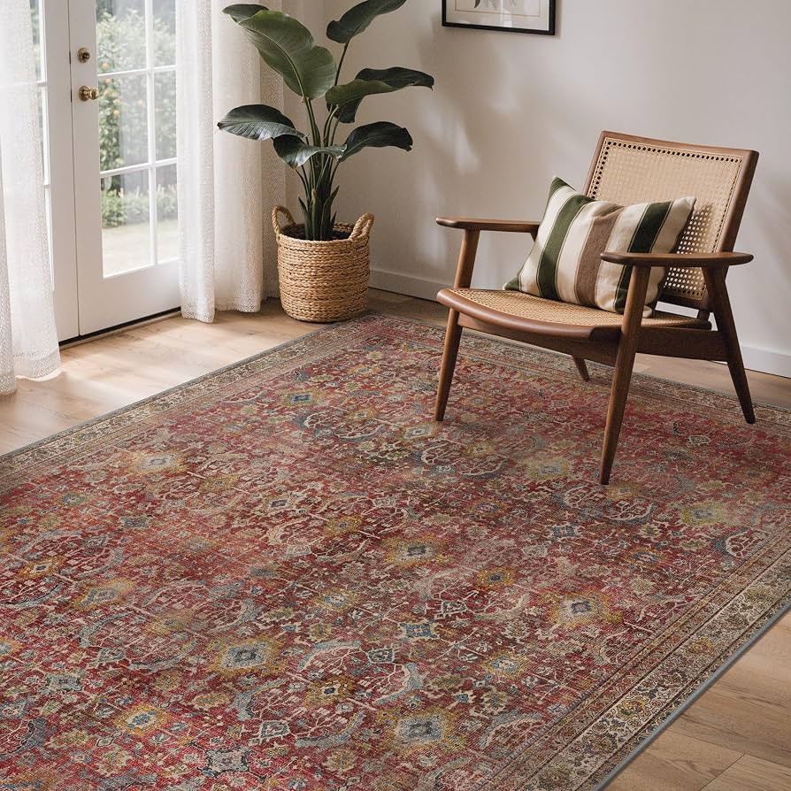 GENIMO 9x12 Area Rugs for Living Room, Machine Washable Non Slip Vintage Rugs, Low Pile Lightweig... | Amazon (US)