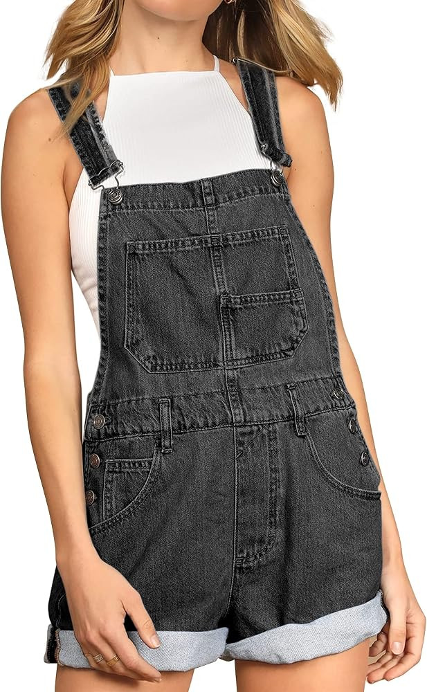 Hixiaohe Women's Classic Denim Shortalls Adjustable Strap Bib Overall Shorts Romper Cuffed Hem Je... | Amazon (US)