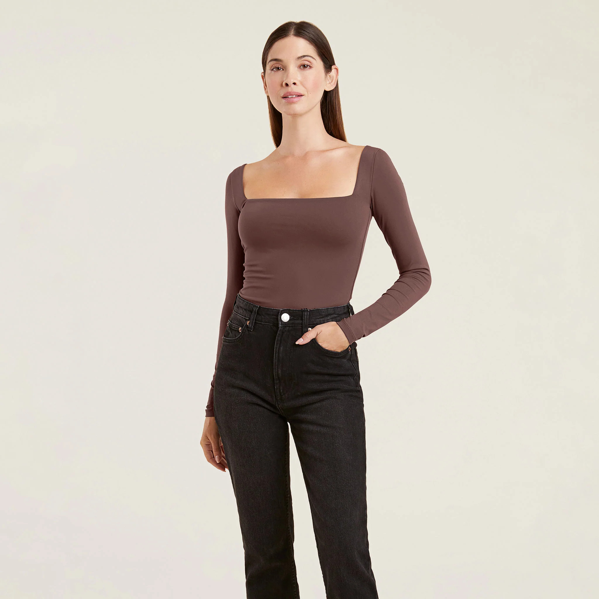 Wide Square Neck Bodysuit | Coffee - nuuds | nuuds