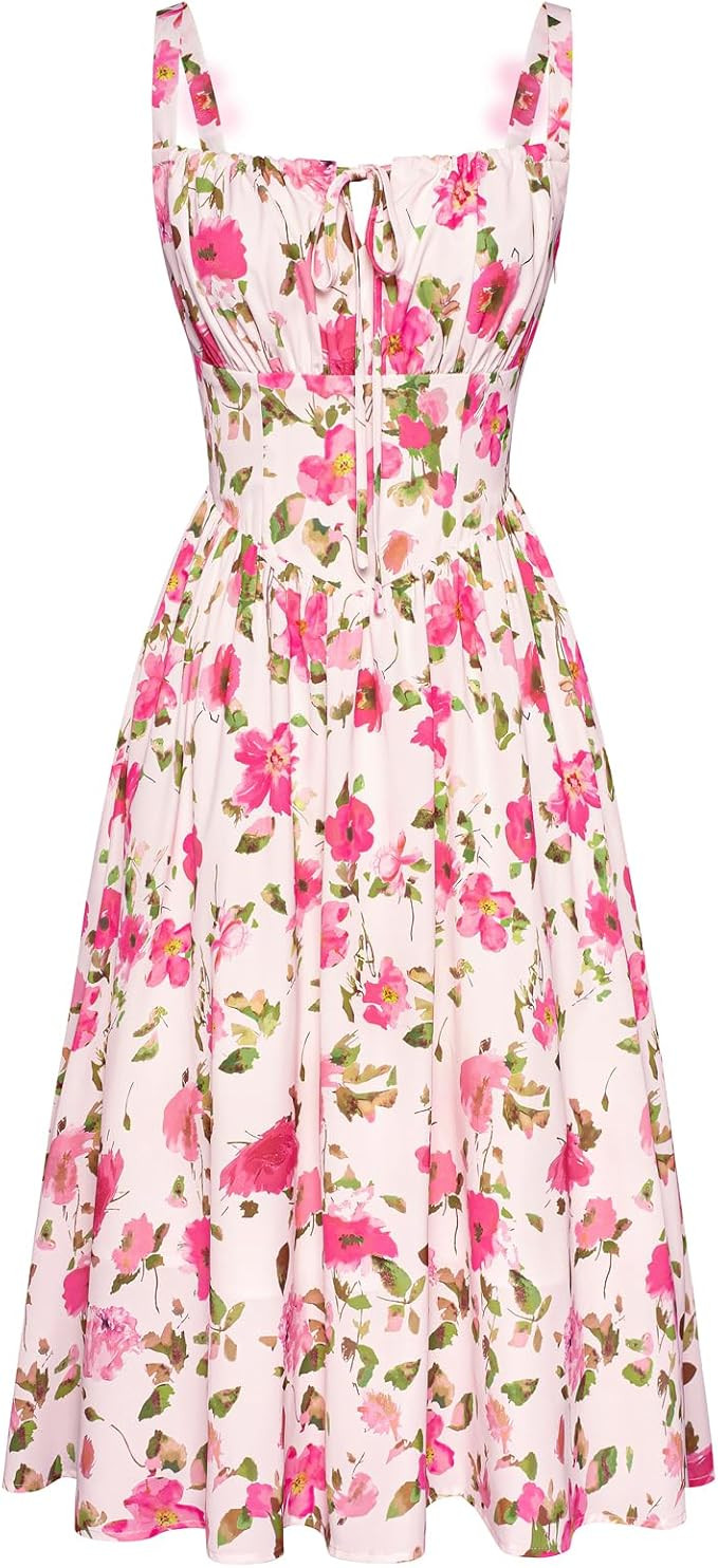 Scarlet Darkness Floral Printed Corset Dress Ruched Bust Cami Dress Flowy Sundress | Amazon (US)