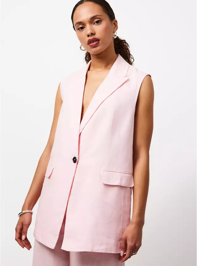 Buy Pink Pure Linen Longline Co-ord Waistcoat 14 | Co-ords | Tu | Tu Clothing
