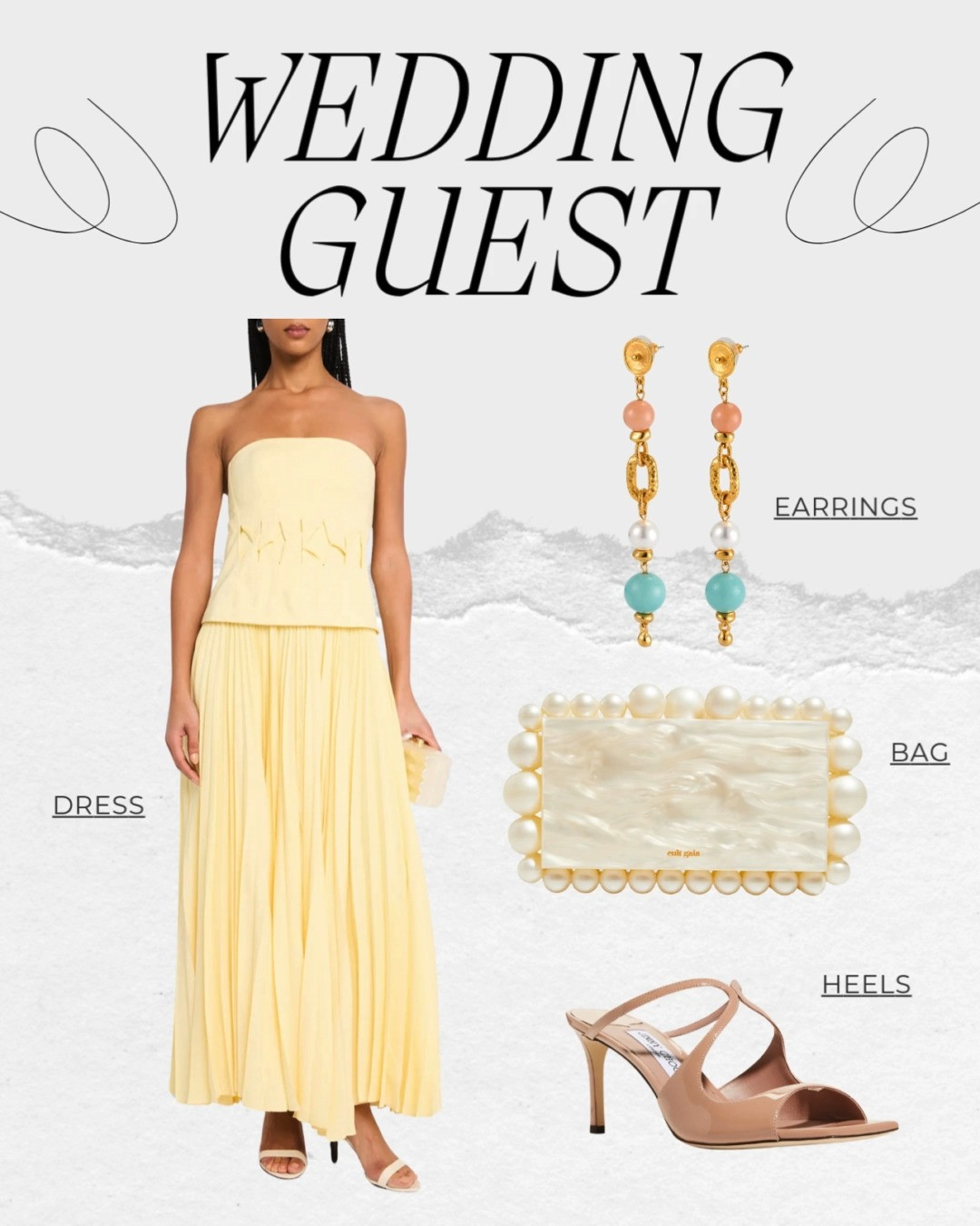 Elegant & radiant 💛✨ The perfect wedding guest look—this chic yellow midi dress paired with classic Jimmy Choo heels and a statement Cult Gaia purse. Effortlessly sophisticated and perfect for spring or summer weddings! Style it with gold jewelry for a touch of glam. 🌿💍 

 #WeddingGuestStyle #ElegantFashion #MidiDress #ChicAndClassy #LuxuryLook #JimmyChoo #CultGaia #FashionInspo #WeddingSeason #LTKSeasonal #LTKShoeCrush #LTKWedding
