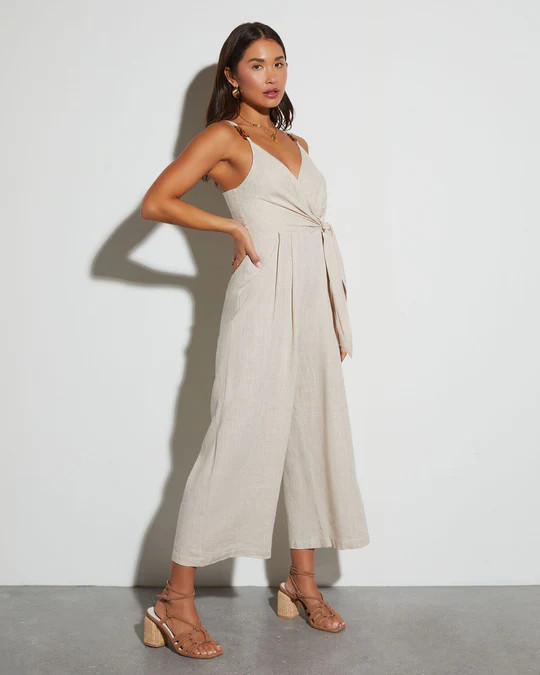 Kenia V-Neck Tie Waist Jumpsuit | VICI
