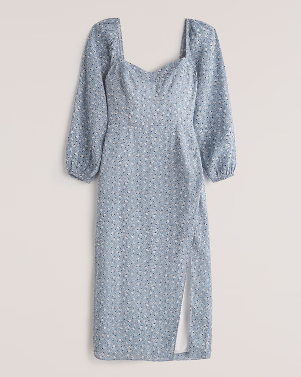 Women's Long-Sleeve Draped Skirt Midi Dress | Women's Dresses & Jumpsuits | Abercrombie.com | Abercrombie & Fitch (US)