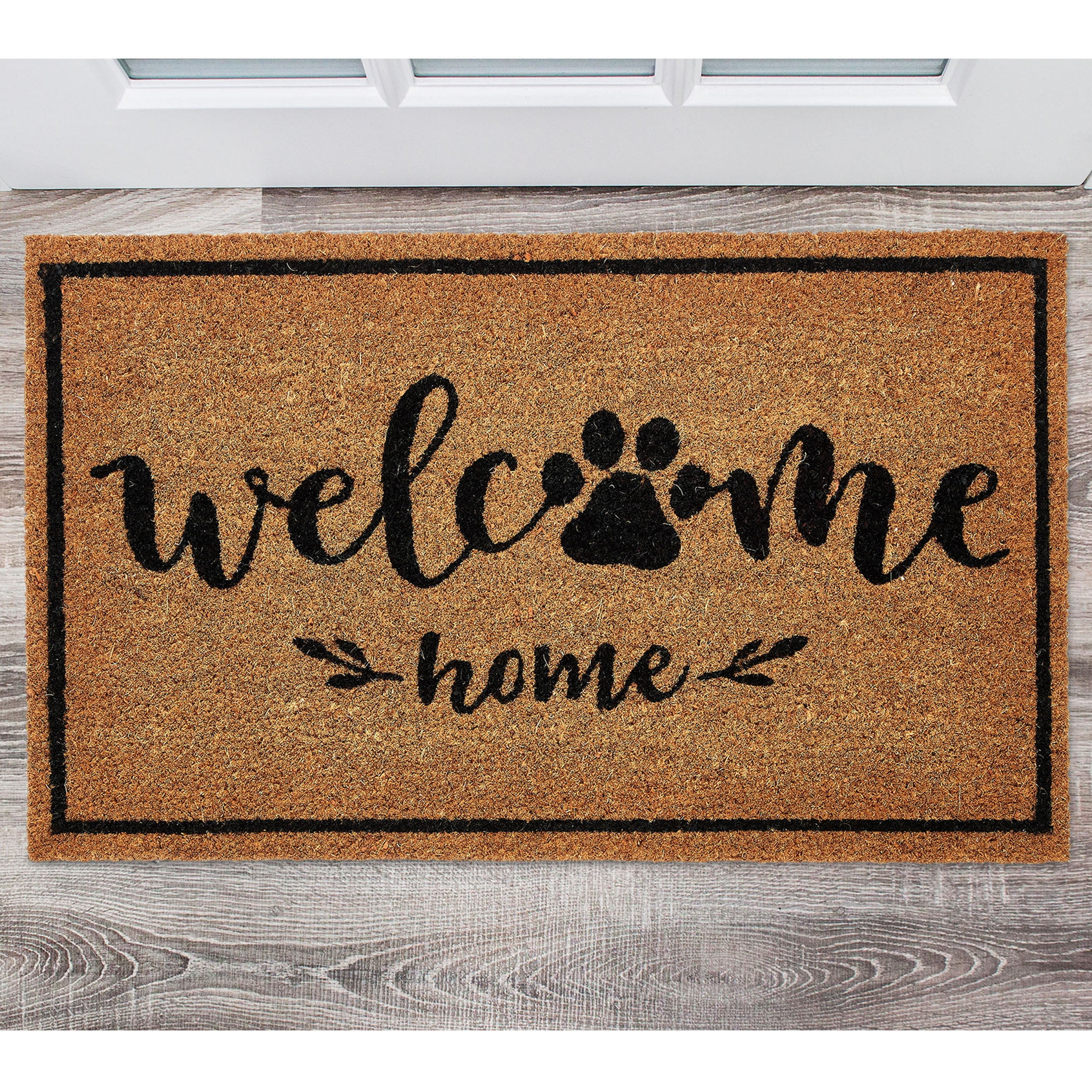 Mainstays Natural/Black Welcome Home Paw Coir Outdoor Doormat, 18" x 30" - Walmart.com | Walmart (US)