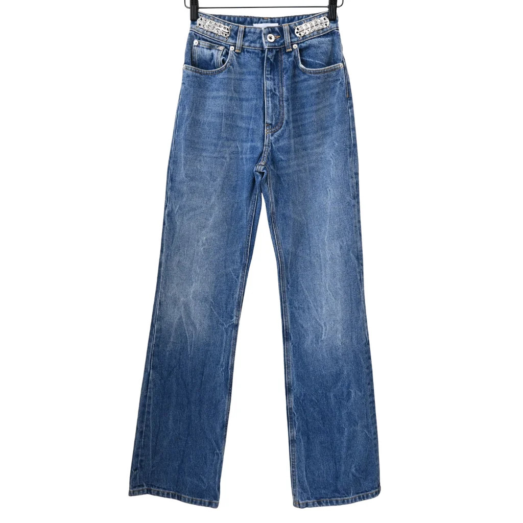 Metal Disc Embellished Flared Jeans 0 / BLU / New | Clotheshorse Anonymous